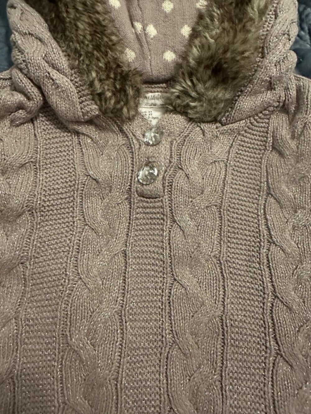 Poncho W Faux Fur Trimmed & Polka Dotted Lined Hooded Parka Toddler Girls 3T
